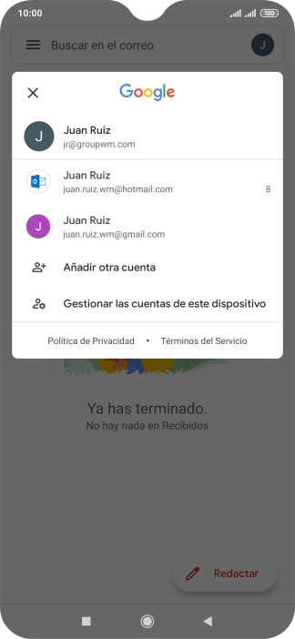 Pulsa la cuenta de correo electrónico deseada. Pulsa la cuenta de correo electrónico deseada.