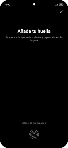 Sigue las indicaciones de la pantalla para crear una huella digital como código de seguridad.
