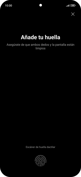 Sigue las indicaciones de la pantalla para crear una huella digital como código de seguridad.