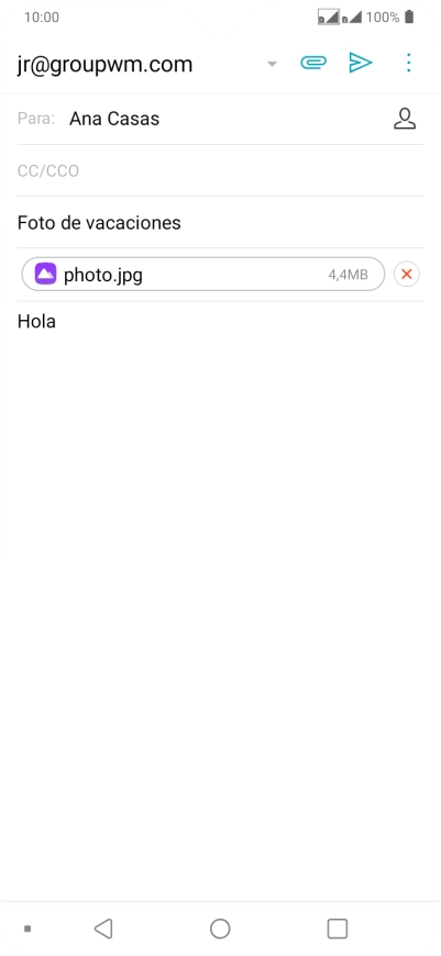 Pulsa el icono de envío cuando termines de escribir el correo electrónico. Pulsa el icono de envío cuando termines de escribir el correo electrónico.