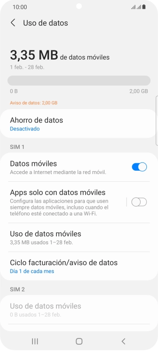 El consumo total de datos se visualiza ahora en la pantalla. El consumo total de datos se visualiza ahora en la pantalla.