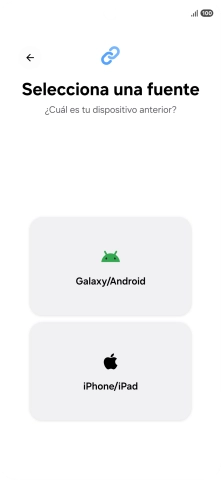 Pulsa el ajuste deseado y sigue las instrucciones de la pantalla para transferir el contenido del otro teléfono. Pulsa el ajuste deseado y sigue las instrucciones de la pantalla para transferir el contenido del otro teléfono.