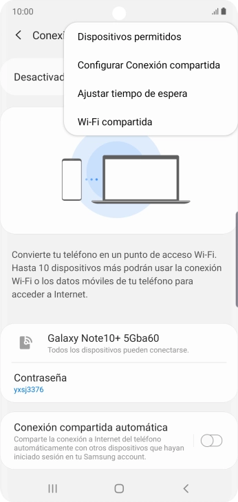 Pulsa Configurar Conexión compartida. Pulsa Configurar Conexión compartida.
