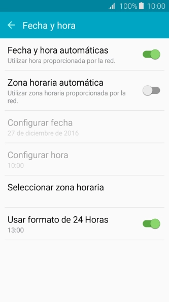 Pulsa Zona horaria automática para activar la función. Pulsa Zona horaria automática para activar la función.