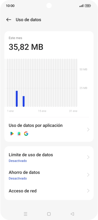 El consumo total de datos se visualiza ahora en la pantalla. El consumo total de datos se visualiza ahora en la pantalla.