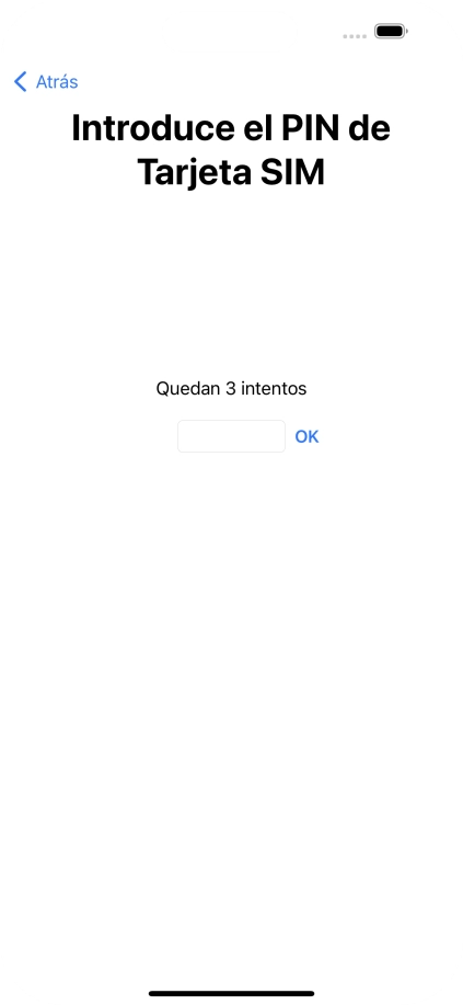 Si es necesario desbloquear la tarjeta SIM, introduce el código PIN y pulsa OK. Si es necesario desbloquear la tarjeta SIM, introduce el código PIN y pulsa OK.