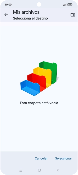 Si deseas crear una nueva carpeta, pulsa el icono de nueva carpeta y sigue las indicaciones de la pantalla para crearla. Si deseas crear una nueva carpeta, pulsa el icono de nueva carpeta y sigue las indicaciones de la pantalla para crearla.