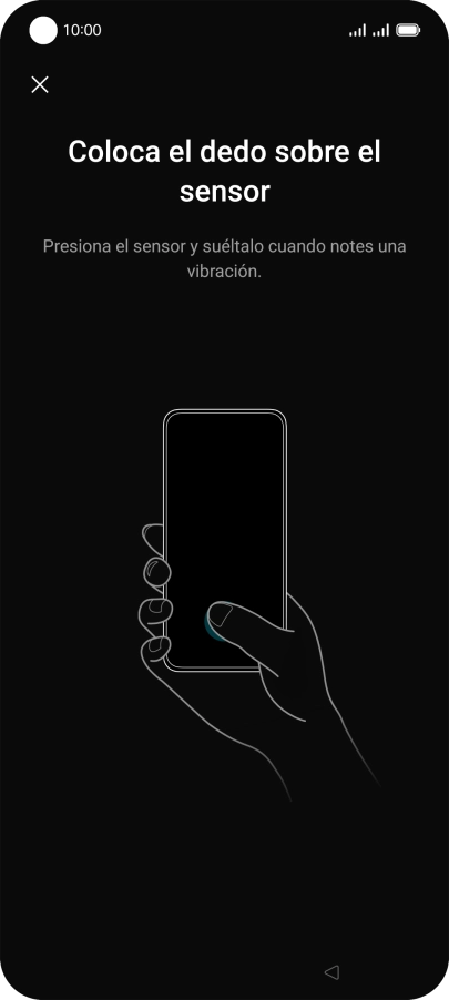 Sigue las indicaciones de la pantalla para crear una huella digital como código de seguridad. Sigue las indicaciones de la pantalla para crear una huella digital como código de seguridad.