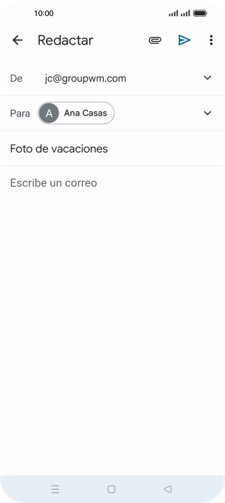 Pulsa en el campo de escritura y escribe el texto del correo electrónico. Pulsa en el campo de escritura y escribe el texto del correo electrónico.