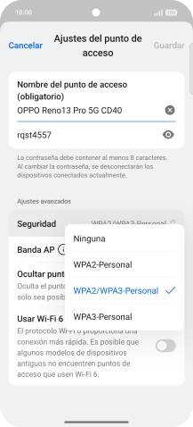 Pulsa WPA3-Personal para proteger la conexión wifi con una contraseña. Pulsa WPA3-Personal para proteger la conexión wifi con una contraseña.