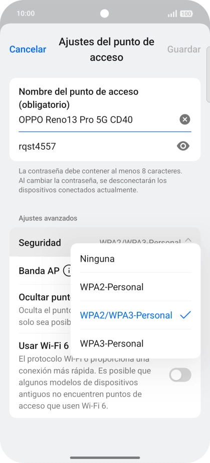 Pulsa WPA3-Personal para proteger la conexión wifi con una contraseña. Pulsa WPA3-Personal para proteger la conexión wifi con una contraseña.