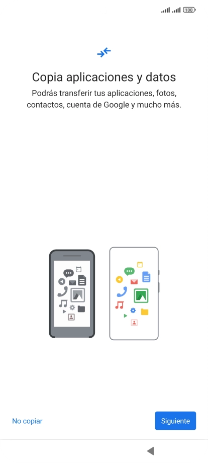 Puedes transferir el contenido de otro teléfono cuando activas tu teléfono por primera vez y cuando lo has restablecido. Cuando aparezca en la pantalla del teléfono esta imagen, ya está listo para la transmisión del contenido del otro teléfono. Puedes transferir el contenido de otro teléfono cuando activas tu teléfono por primera vez y cuando lo has restablecido. Cuando aparezca en la pantalla del teléfono esta imagen, ya está listo para la transmisión del contenido del otro teléfono.
