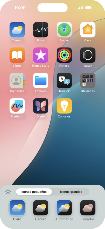 Pulsa el ajuste deseado para seleccionar el tamaño de los iconos de las apps en la pantalla de inicio. Pulsa el ajuste deseado para seleccionar el tamaño de los iconos de las apps en la pantalla de inicio.