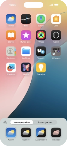 Pulsa el ajuste deseado para seleccionar el tamaño de los iconos de las apps en la pantalla de inicio. Pulsa el ajuste deseado para seleccionar el tamaño de los iconos de las apps en la pantalla de inicio.