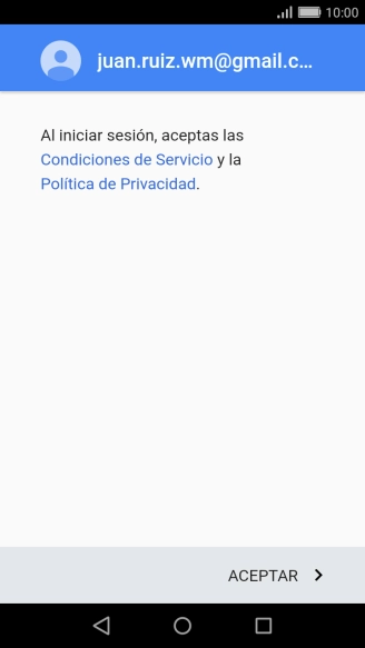 Pulsa ACEPTAR y sigue las indicaciones de la pantalla para seleccionar los ajustes de tu cuenta de Google. Pulsa ACEPTAR y sigue las indicaciones de la pantalla para seleccionar los ajustes de tu cuenta de Google.