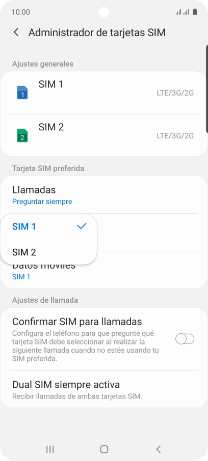 Pulsa la tarjeta SIM deseada. Pulsa la tarjeta SIM deseada.