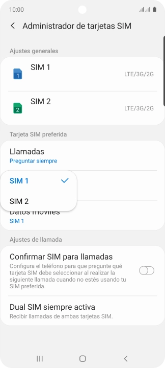 Pulsa la tarjeta SIM deseada. Pulsa la tarjeta SIM deseada.
