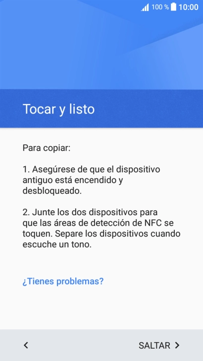 Sigue las indicaciones de la pantalla para transferir contenido desde el otro teléfono y finalizar la activación de tu teléfono. Sigue las indicaciones de la pantalla para transferir contenido desde el otro teléfono y finalizar la activación de tu teléfono.
