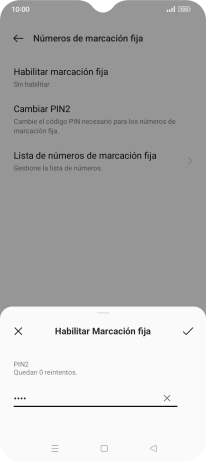 Introduce el código PIN2 y pulsa el icono de aceptar. Introduce el código PIN2 y pulsa el icono de aceptar.