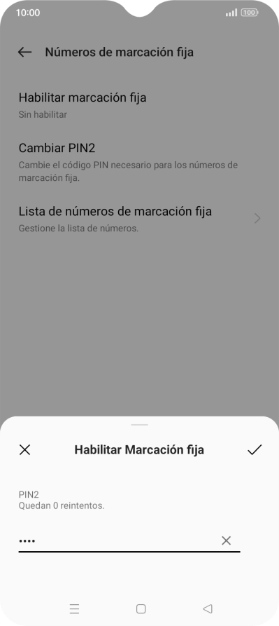 Introduce el código PIN2 y pulsa el icono de aceptar. Introduce el código PIN2 y pulsa el icono de aceptar.