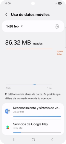 El consumo de datos por cada aplicación aparece bajo el nombre de la aplicación. El consumo de datos por cada aplicación aparece bajo el nombre de la aplicación.