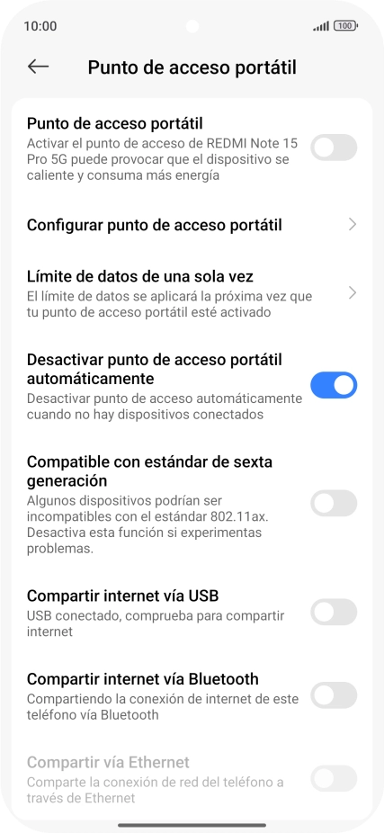 Pulsa Configurar punto de acceso portátil. Pulsa Configurar punto de acceso portátil.