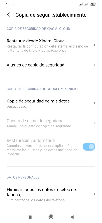 Pulsa Eliminar todos los datos (reseteo de fábrica). Pulsa Eliminar todos los datos (reseteo de fábrica).
