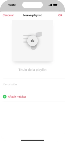 Pulsa en el campo de escritura e introduce el nombre de la lista de reproducción. Pulsa en el campo de escritura e introduce el nombre de la lista de reproducción.