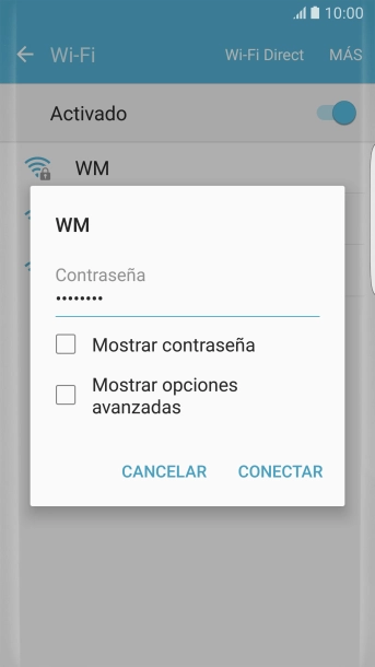 Introduce la contraseña de la red wifi y pulsa CONECTAR.