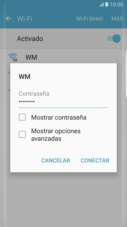 Introduce la contraseña de la red wifi y pulsa CONECTAR.