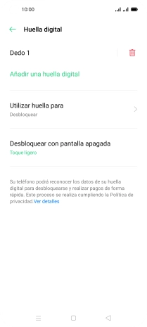 Pulsa el icono de eliminar junto a la huella digital que deseas borrar.