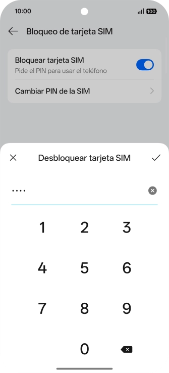Introduce el código PIN y pulsa el icono de aceptar. Introduce el código PIN y pulsa el icono de aceptar.