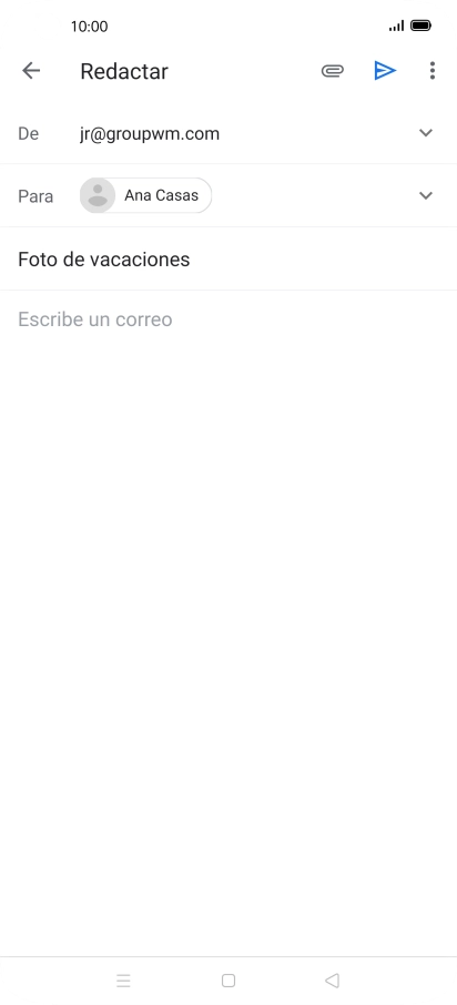 Pulsa en el campo de escritura y escribe el texto del correo electrónico. Pulsa en el campo de escritura y escribe el texto del correo electrónico.