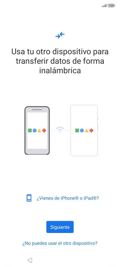 Sigue las indicaciones de la pantalla para transferir contenido desde otro teléfono. Sigue las indicaciones de la pantalla para transferir contenido desde otro teléfono.