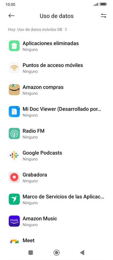 El consumo de datos por cada aplicación aparece bajo el nombre de la aplicación. El consumo de datos por cada aplicación aparece bajo el nombre de la aplicación.