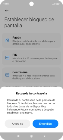 Pulsa Entendido y sigue las indicaciones de la pantalla para crear un código de seguridad del teléfono adicional. Pulsa Entendido y sigue las indicaciones de la pantalla para crear un código de seguridad del teléfono adicional.