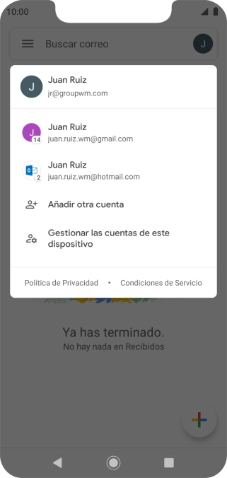 Pulsa la cuenta de correo electrónico deseada. Pulsa la cuenta de correo electrónico deseada.
