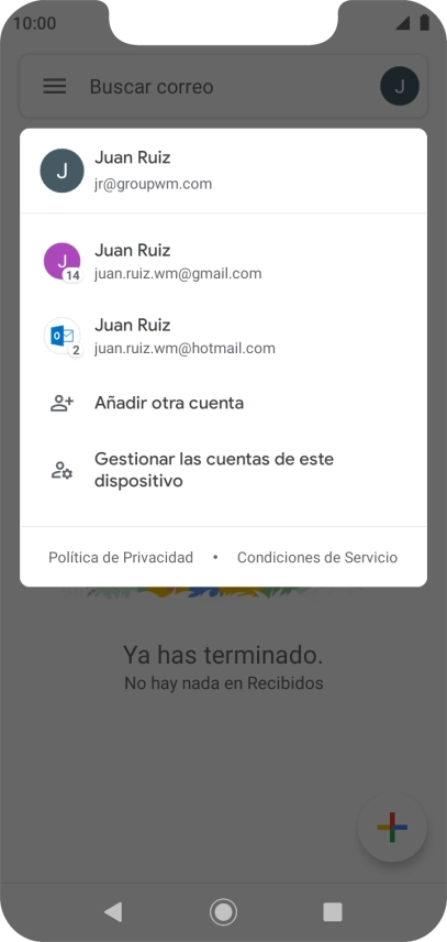Pulsa la cuenta de correo electrónico deseada. Pulsa la cuenta de correo electrónico deseada.