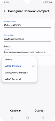 Pulsa WPA3-Personal para proteger la conexión wifi con una contraseña.