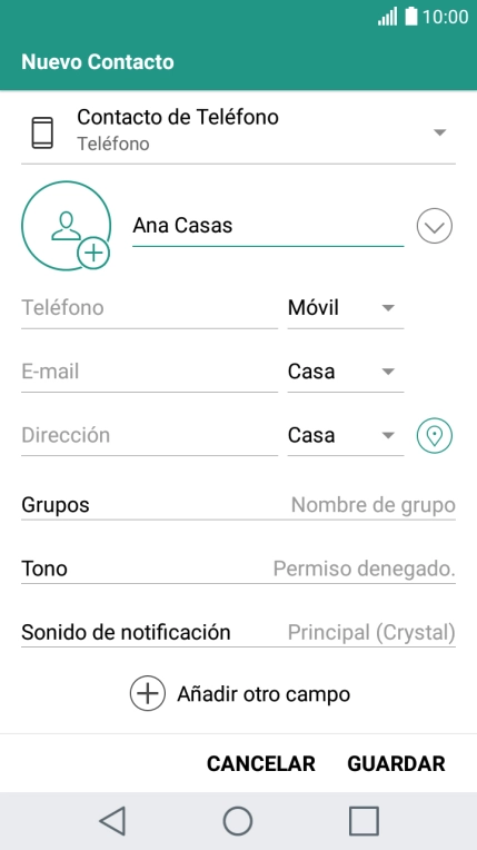 Pulsa Teléfono e introduce el número de teléfono deseado.