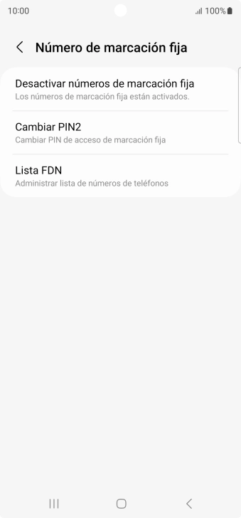 Pulsa Desactivar números de marcación fija. Pulsa Desactivar números de marcación fija.