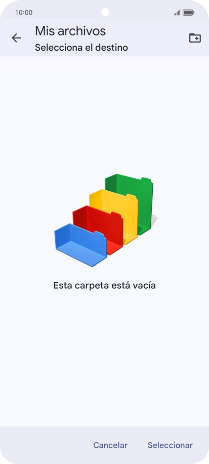 Si deseas crear una nueva carpeta, pulsa el icono de nueva carpeta y sigue las indicaciones de la pantalla para crearla.