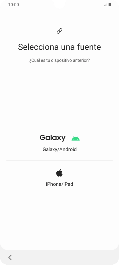 Pulsa el ajuste deseado y sigue las instrucciones de la pantalla para transferir el contenido del otro teléfono. Pulsa el ajuste deseado y sigue las instrucciones de la pantalla para transferir el contenido del otro teléfono.