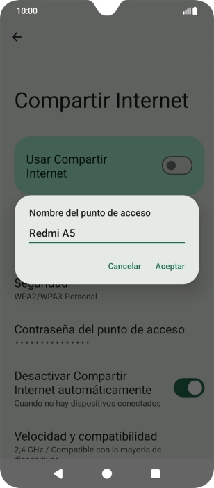 Introduce el nombre deseado de la conexión wifi y pulsa Aceptar. Introduce el nombre deseado de la conexión wifi y pulsa Aceptar.