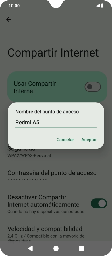 Introduce el nombre deseado de la conexión wifi y pulsa Aceptar. Introduce el nombre deseado de la conexión wifi y pulsa Aceptar.
