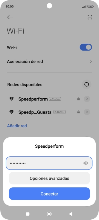 Introduce la contraseña de la red wifi y pulsa Conectar.