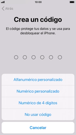 Sigue las indicaciones de la pantalla para activar el uso del código de seguridad o pulsa No usar código. Sigue las indicaciones de la pantalla para activar el uso del código de seguridad o pulsa No usar código.