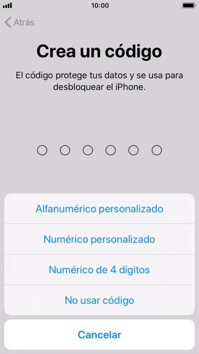 Sigue las indicaciones de la pantalla para activar el uso del código de seguridad o pulsa No usar código.