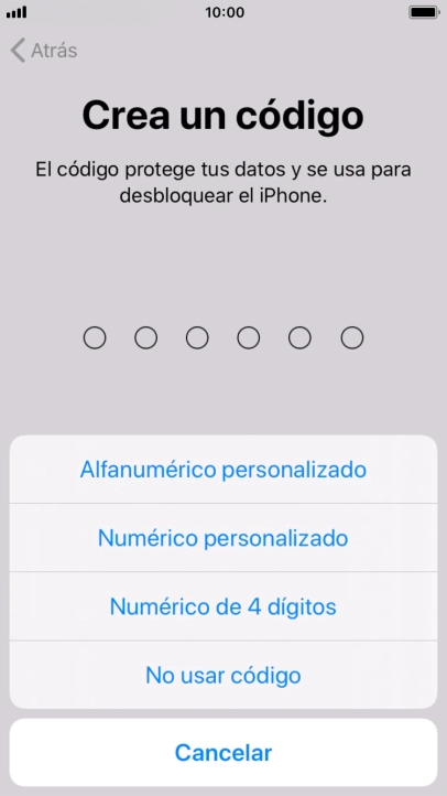 Sigue las indicaciones de la pantalla para activar el uso del código de seguridad o pulsa No usar código. Sigue las indicaciones de la pantalla para activar el uso del código de seguridad o pulsa No usar código.