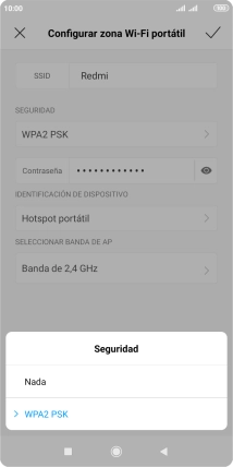 Pulsa WPA2 PSK para proteger la conexión wifi con una contraseña.